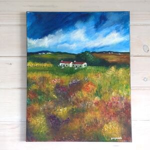 Original New Painting French Countryside Meadow Landscape, Acrylic Signed Canvas